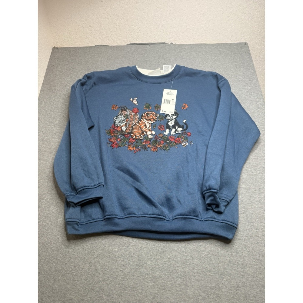 Vintage Basic Editions Sweatshirt Women's XL Cottagecore Granny Kittens 90s